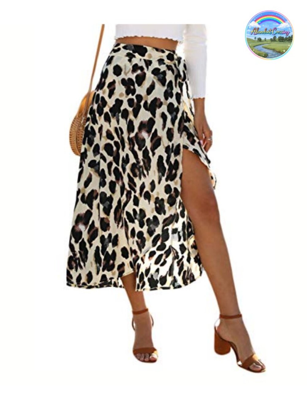 Boho Leopard High Low Wrap Midi Skirt with Slit Chiffon Summer Beach Cover Up